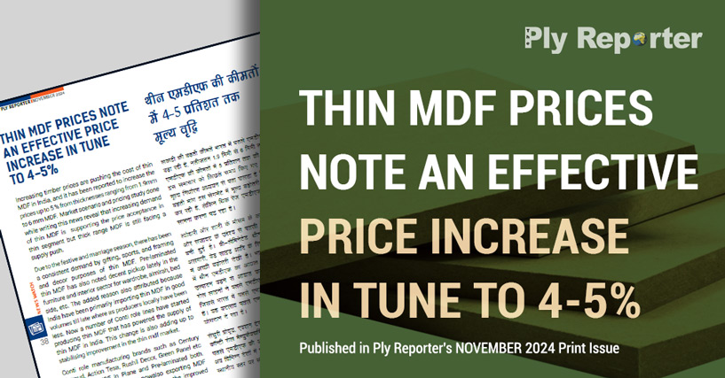 Thin MDF Prices Note An Effective Price Increase in Tune To 4-5%